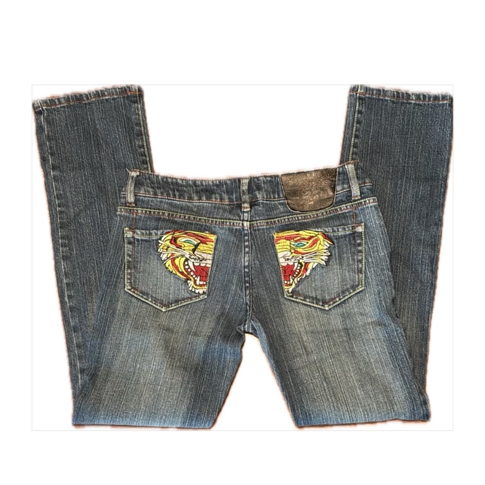 Ed Hardy Blue Jeans with Tiger Pockets